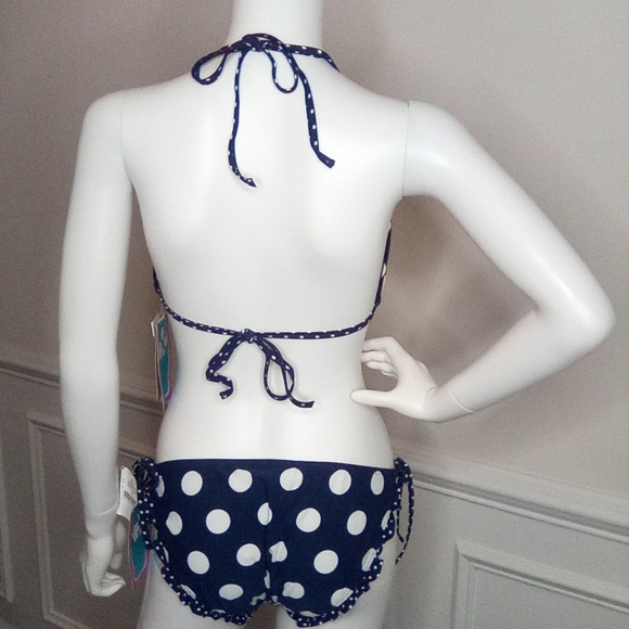 Coco Rave Navy Polka Dot String Bikini, XL 38D & XL Bottom, Navy - Picture 5 of 16